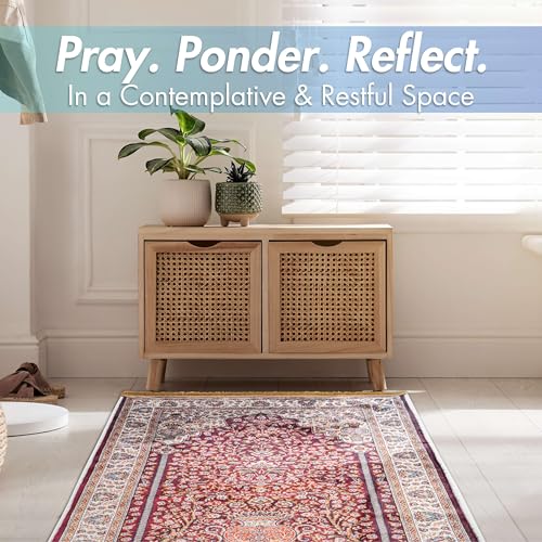 Sacred Artisans Prayer Rug for Men and Women | A Super Soft-Touch Prayer Mat and Meditation Rug for Travel Home & Gift (Ruby Red) - Image 4