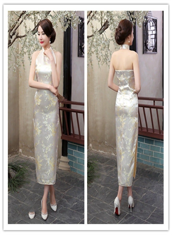Loquat Plum Blossom Sleeveless Dress Light yellow,  - Image 1