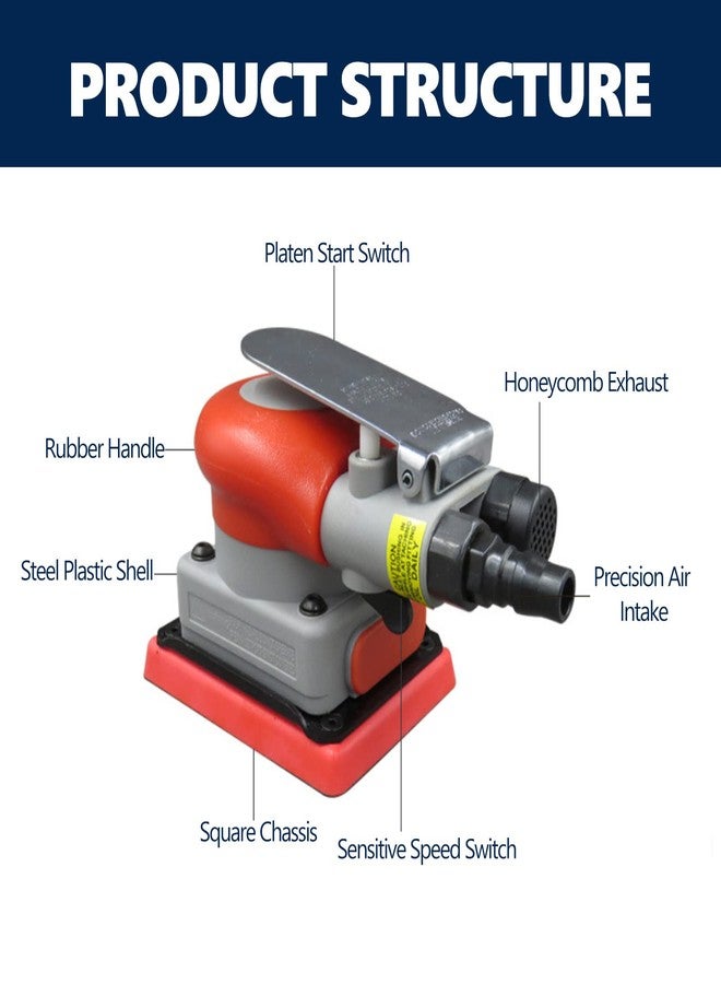 WALFRONT Pneumatic Sander Sander 10000 RPM Air Orbit Finishing Sanding Tool for Wood Sanding Car Waxing Metal 0.6-0.8Mpa - Image 4