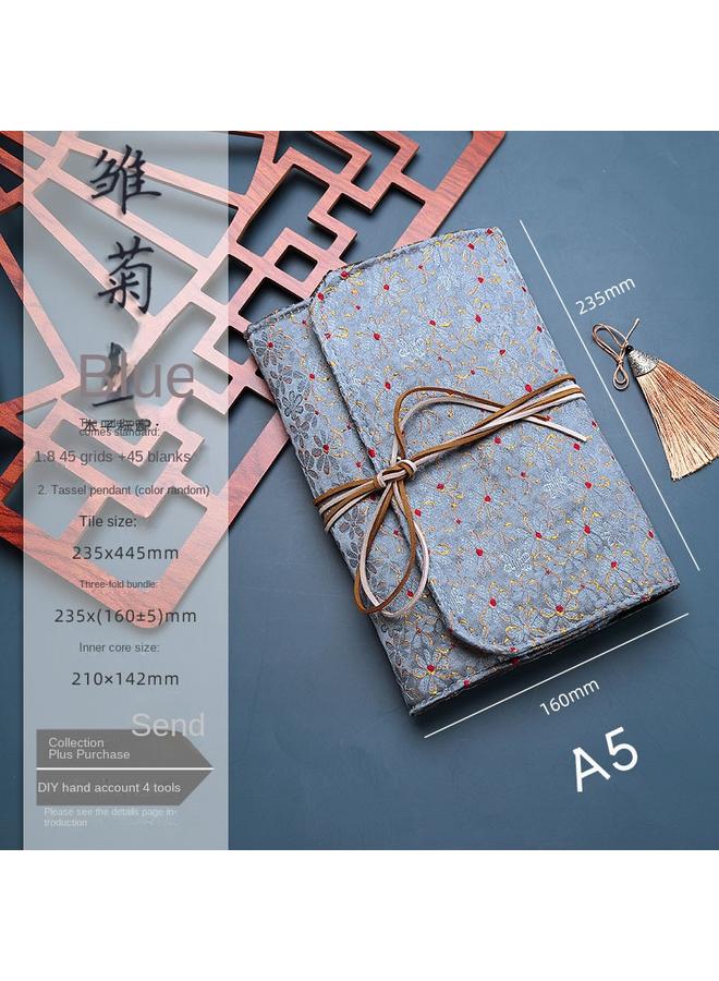 Bluejw Vintage Pocket Fabric Handbook Suit Ins Japanese A6 Cute High Color Value Loose-leaf Grid Notebook Handbook - Image 1
