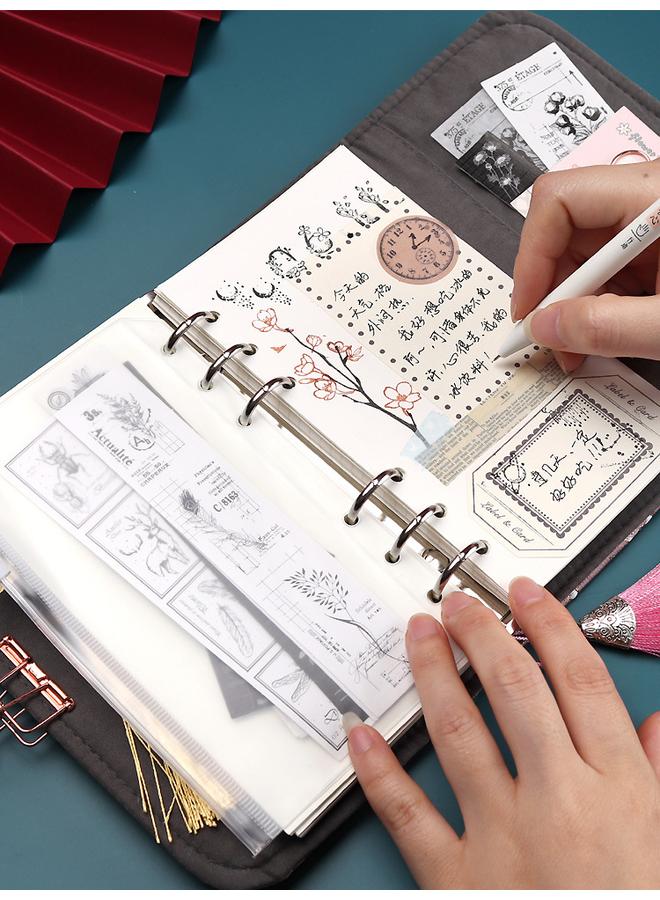 Bluejw Vintage Pocket Fabric Handbook Suit Ins Japanese A6 Cute High Color Value Loose-leaf Grid Notebook Handbook - Image 3