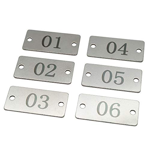StayMax Stainless Steel Rectangle Numbered Tags with Two Holes (1-50) - Image 1