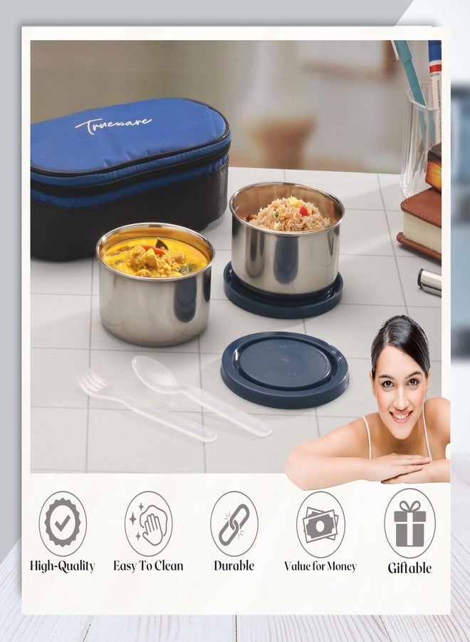 Trueware علبة غداء ترووير سوبر باك، تحتوي على حاويتين داخليتين دائريتين من الفولاذ سعة 300 مل لكل منهما مع حقيبة معزولة، مثالية لحفظ الطعام في المكتب، مانعة للتسرب، سهلة الحمل. - Image 2