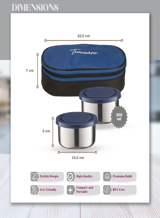 Trueware علبة غداء ترووير سوبر باك، تحتوي على حاويتين داخليتين دائريتين من الفولاذ سعة 300 مل لكل منهما مع حقيبة معزولة، مثالية لحفظ الطعام في المكتب، مانعة للتسرب، سهلة الحمل. - Image 3