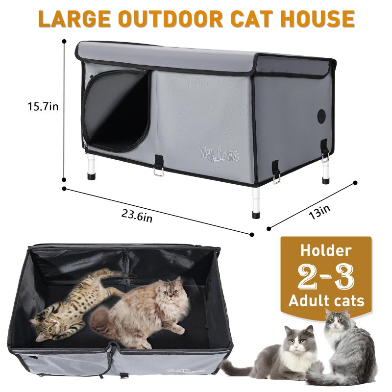 TailTastic Outdoor Cat House Elevated,Insulated Feral Cat House Outdoor for Winter,Waterproof Cat Bed with Cozy Cushion(Grey, Large) - Image 2