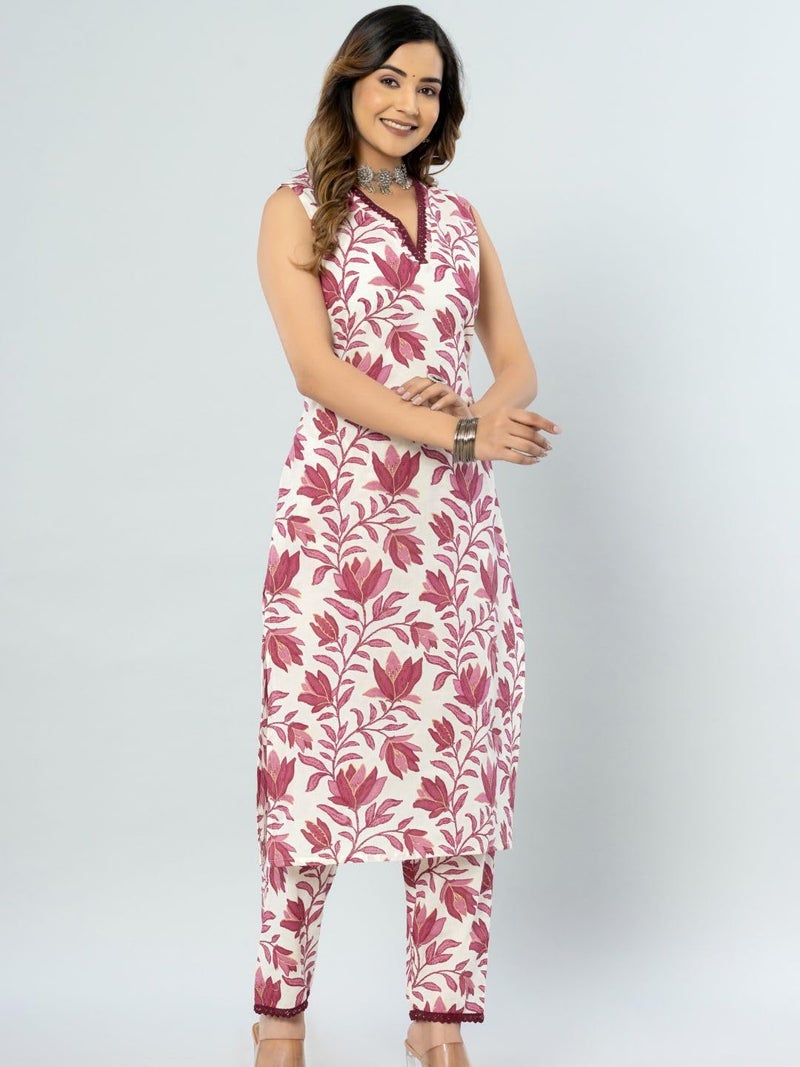 rytras Women's Cotton Printed Straight Kurta and Pant Set(Maroon,S) - Image 3