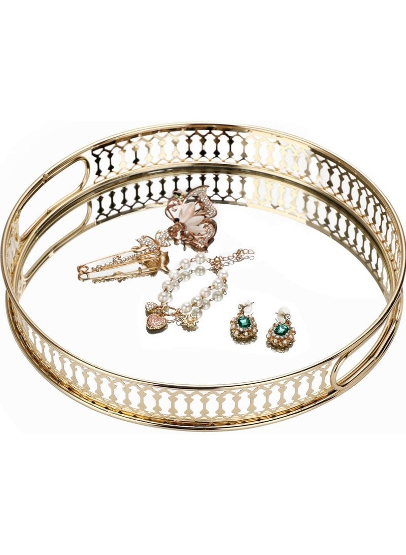 TOMSHOO Mirror Vanity Tray - Round Metal Makeup Tray Jewelry Trinket Tray, Cosmetic Perfume Tray for Dresser Bathroom Bedroom Countertop Organizer Tray (round) - Image 2