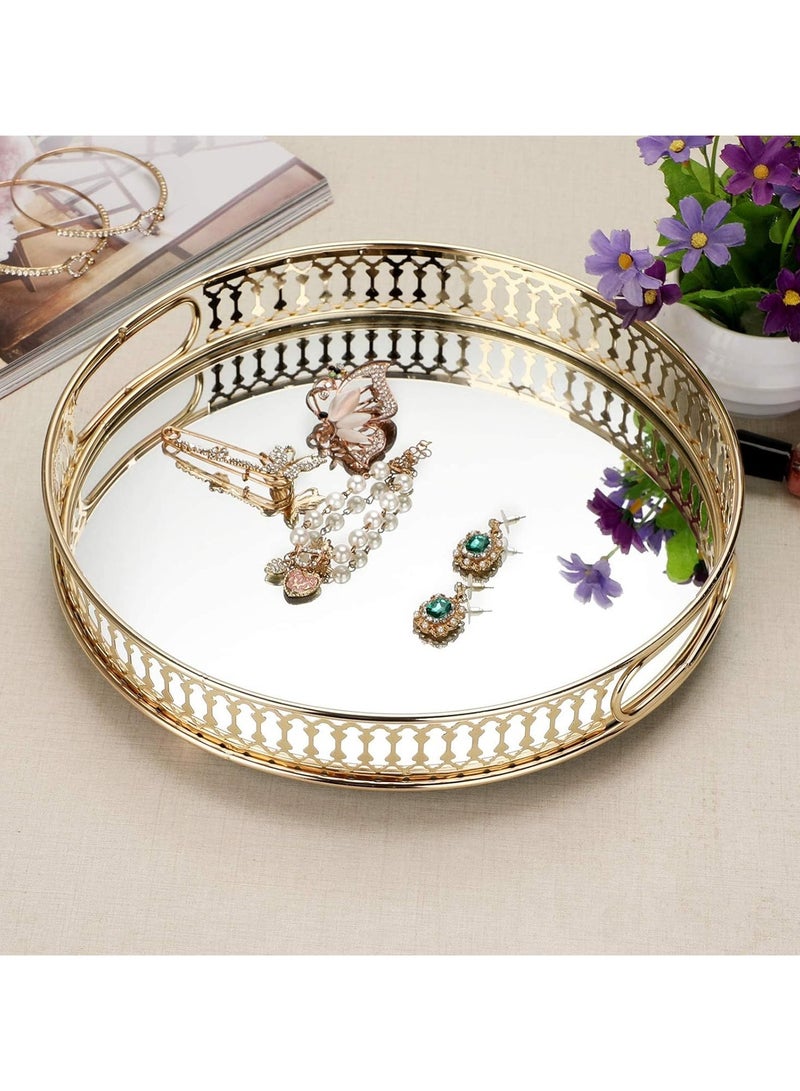 TOMSHOO Mirror Vanity Tray - Round Metal Makeup Tray Jewelry Trinket Tray, Cosmetic Perfume Tray for Dresser Bathroom Bedroom Countertop Organizer Tray (round) - Image 3