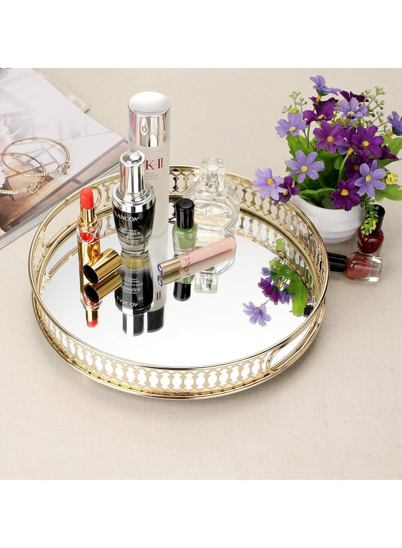 TOMSHOO Mirror Vanity Tray - Round Metal Makeup Tray Jewelry Trinket Tray, Cosmetic Perfume Tray for Dresser Bathroom Bedroom Countertop Organizer Tray (round) - Image 4