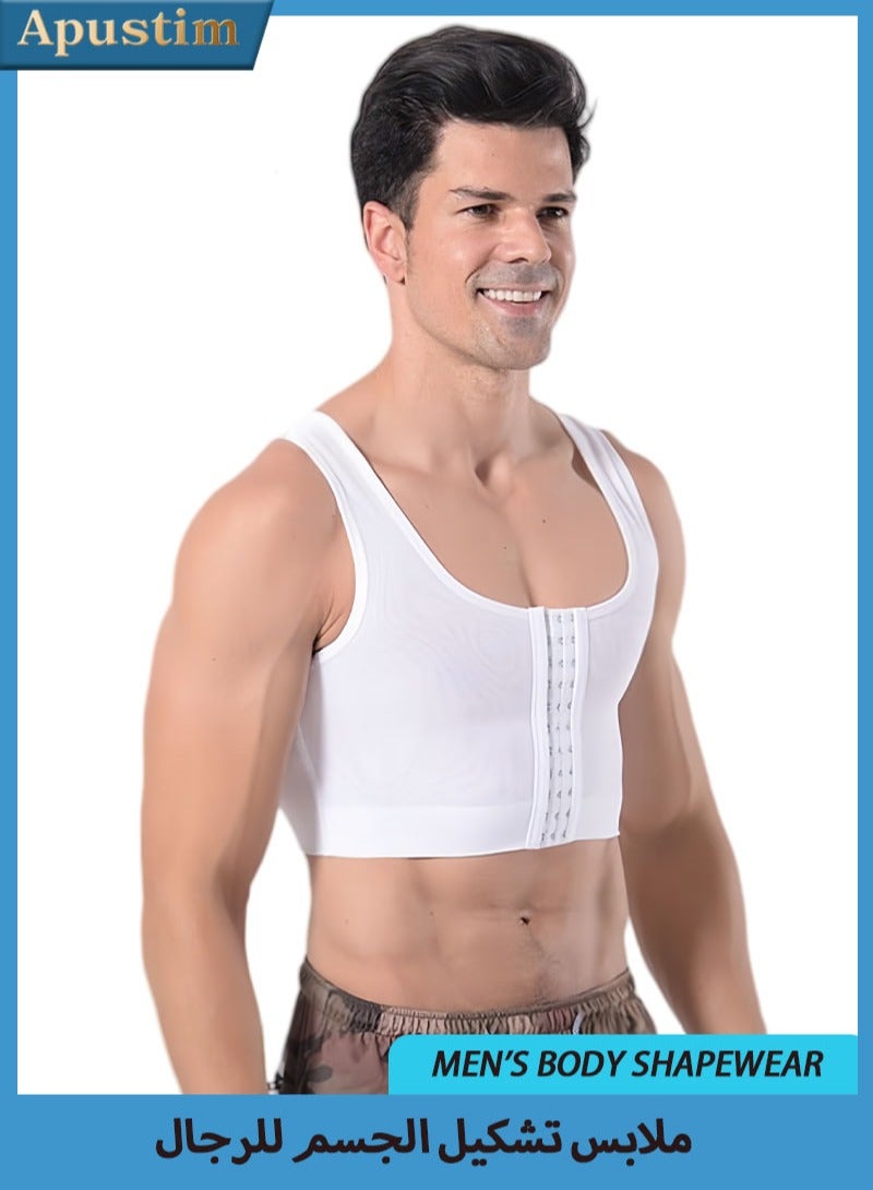 Apustim Men's Body Shaping Vest，Fitness Vest，Posture Correction Adjustable Compression Chest Shaper for Running，Sports，Boxing，Workout （White） - Image 1