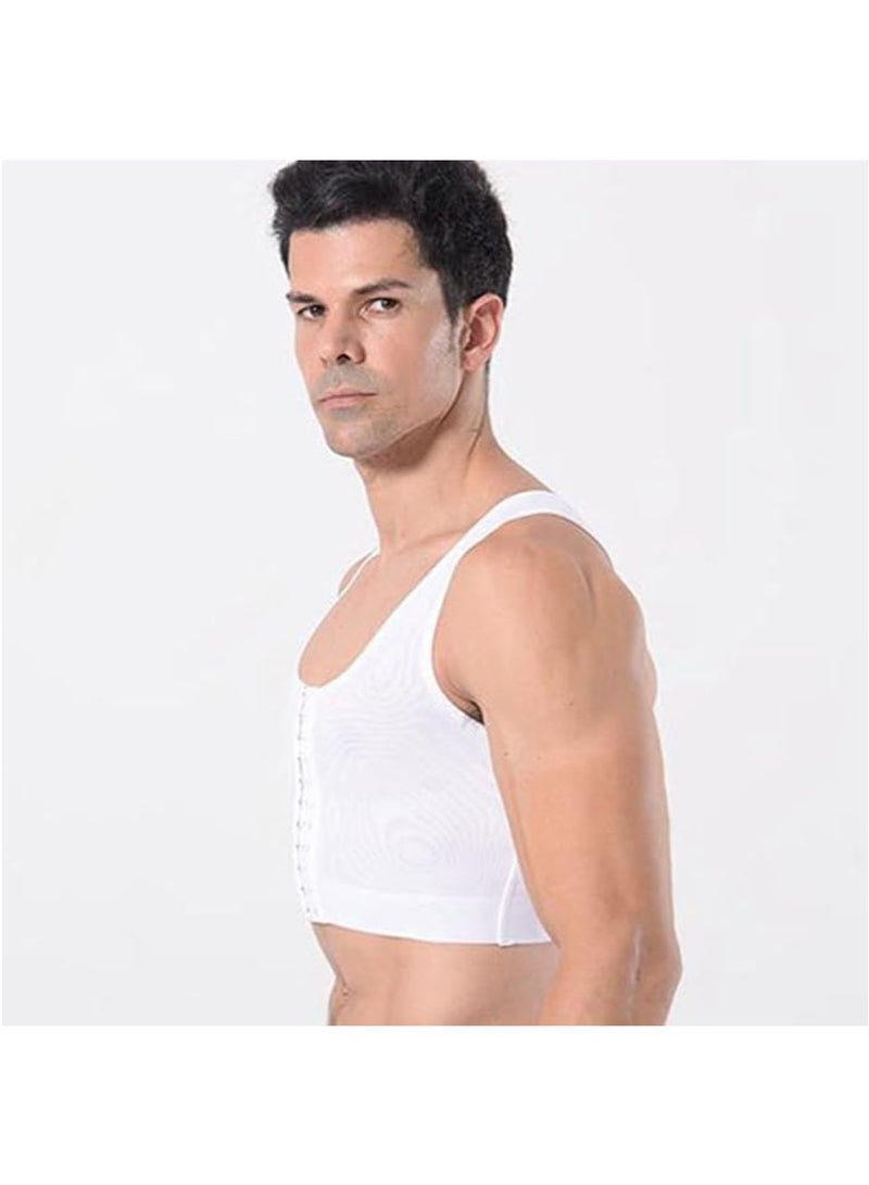 Apustim Men's Body Shaping Vest，Fitness Vest，Posture Correction Adjustable Compression Chest Shaper for Running，Sports，Boxing，Workout （White） - Image 4