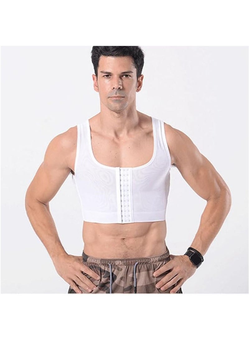 Apustim Men's Body Shaping Vest，Fitness Vest，Posture Correction Adjustable Compression Chest Shaper for Running，Sports，Boxing，Workout （White） - Image 2