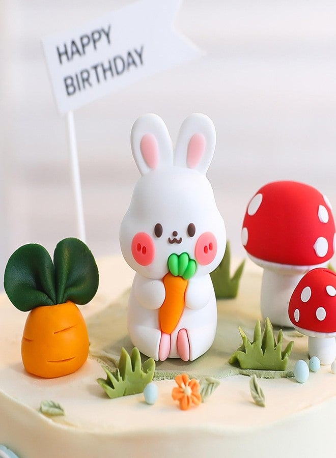 Qzinxja Cute Carrot Rabbit Theme Cake Topper Birthday Cake Decorations,Bunny Birthday Cake Toppers Cake Decor Mushrooms Carrots Cupcake Topper Jungle Animals Cupcake Toppers Birthday Party Supplies - Image 3