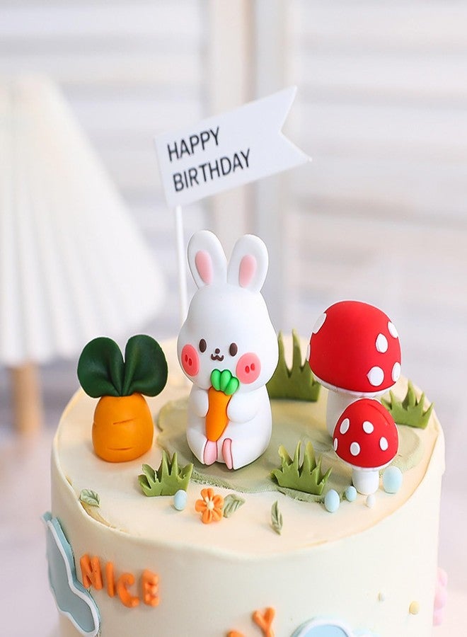 Qzinxja Cute Carrot Rabbit Theme Cake Topper Birthday Cake Decorations,Bunny Birthday Cake Toppers Cake Decor Mushrooms Carrots Cupcake Topper Jungle Animals Cupcake Toppers Birthday Party Supplies - Image 4