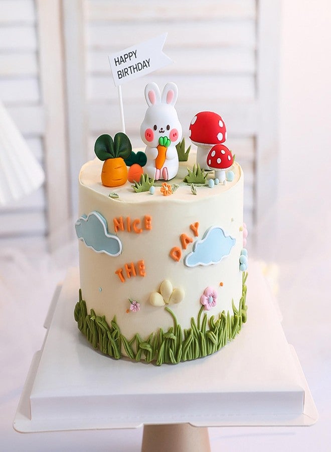 Qzinxja Cute Carrot Rabbit Theme Cake Topper Birthday Cake Decorations,Bunny Birthday Cake Toppers Cake Decor Mushrooms Carrots Cupcake Topper Jungle Animals Cupcake Toppers Birthday Party Supplies - Image 1