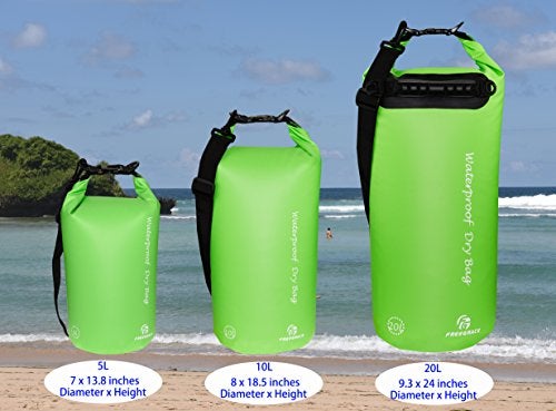 Freegrace Waterproof Dry Bag Set of 3 Submersible Dry Sack with Double Zip Lock Seals Includes Waist Pouch Phone Case Perfect for Kayaking Swimming Boating Rafting Green 5L - Image 3