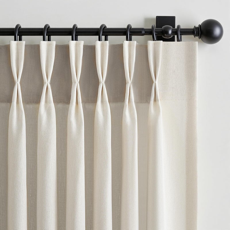 Drapenova Ivory Beige Pinch Pleated Linen Curtains 84 Inch Length 2 Panels for Bedroom Living Room Textured Semi Sheer Window Curtain Boho Neutral Back Tab Pinch Pleat Drape with Hooks 84 Inches Long - Image 1