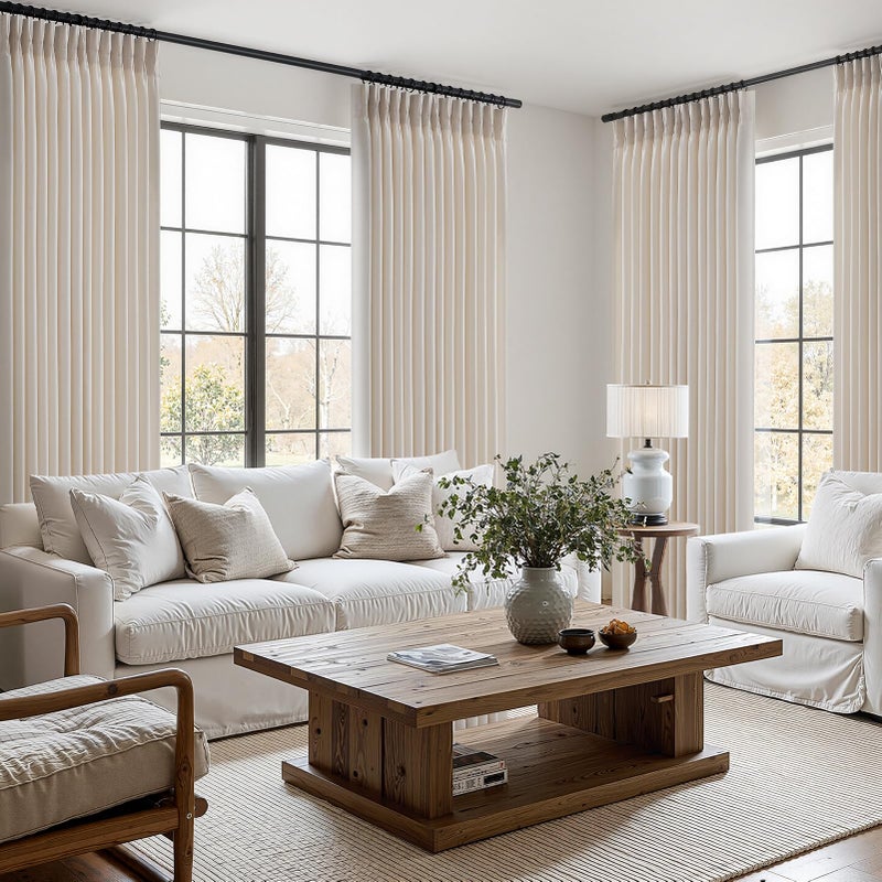 Drapenova Ivory Beige Pinch Pleated Linen Curtains 84 Inch Length 2 Panels for Bedroom Living Room Textured Semi Sheer Window Curtain Boho Neutral Back Tab Pinch Pleat Drape with Hooks 84 Inches Long - Image 5