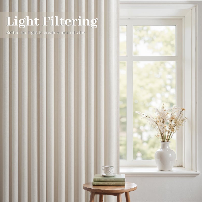 Drapenova Ivory Beige Pinch Pleated Linen Curtains 84 Inch Length 2 Panels for Bedroom Living Room Textured Semi Sheer Window Curtain Boho Neutral Back Tab Pinch Pleat Drape with Hooks 84 Inches Long - Image 4