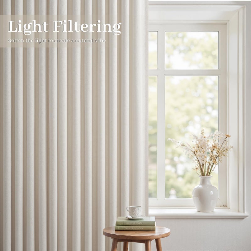 Drapenova Ivory Beige Pinch Pleated Linen Curtains 84 Inch Length 2 Panels for Bedroom Living Room Textured Semi Sheer Window Curtain Boho Neutral Back Tab Pinch Pleat Drape with Hooks 84 Inches Long - Image 4
