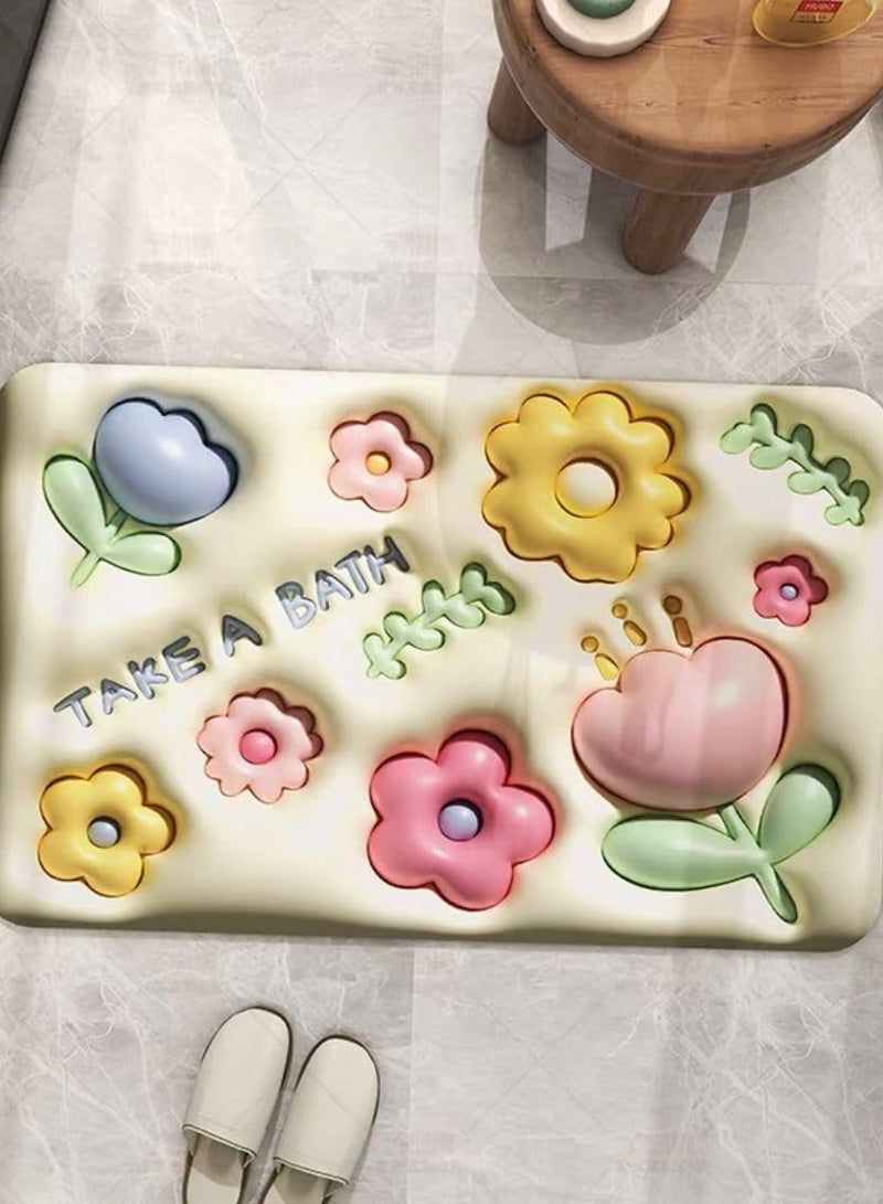 Bath Mat Super Absorbent Bath Mat Quick Dry Bathroom Mat 3D Visual Expansion Sense Non-Slip Nappa Leather Floor Mat Bathroom Living Room Entrance Mat 30*40  - Image 1