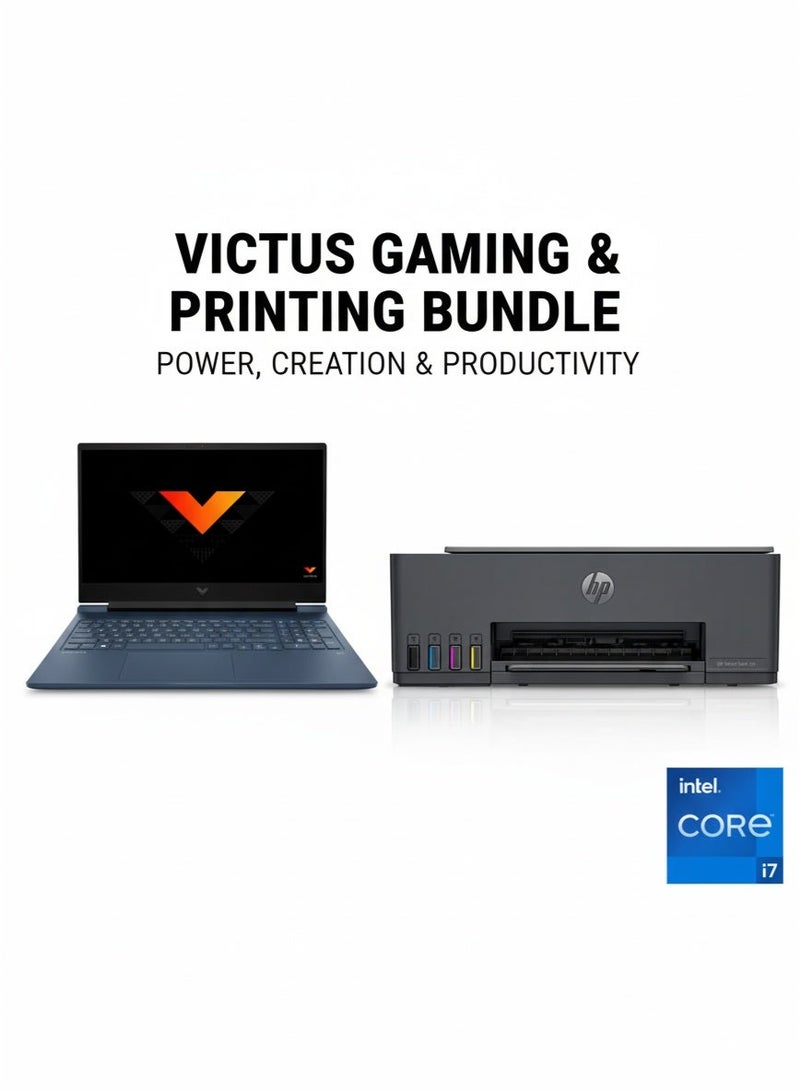 HP Victus 16 R0046NE Gaming Laptop Intel Ci7-13700H 16GB RAM 1TB SSD Nvidia GeForce RTX 4050 6G GDDR6 16.1 Inch FHD 144Hz - Performance Blue - 81Q01EA Performance Blue & Smart Tank 581 Wireless All In One Printer, Print, Scan, Copy, Print up to 6000 black or 6000 color pages - [4A8D4A] Grey/BlackBundle - Image 1
