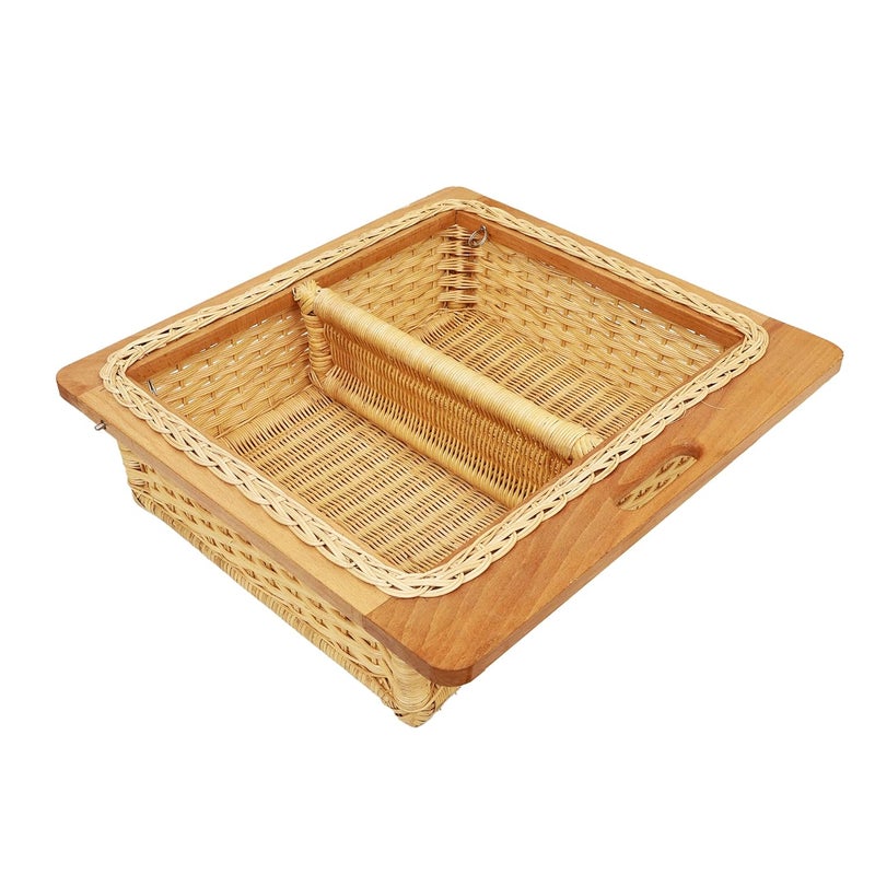 AKWAY Wicker Rectangular Basket With Partition For Modular Kitchen (22.5 W (564Mm) X 20 L X 4 H Inches (Single Partition), Beige)(Beechwood) - Image 4