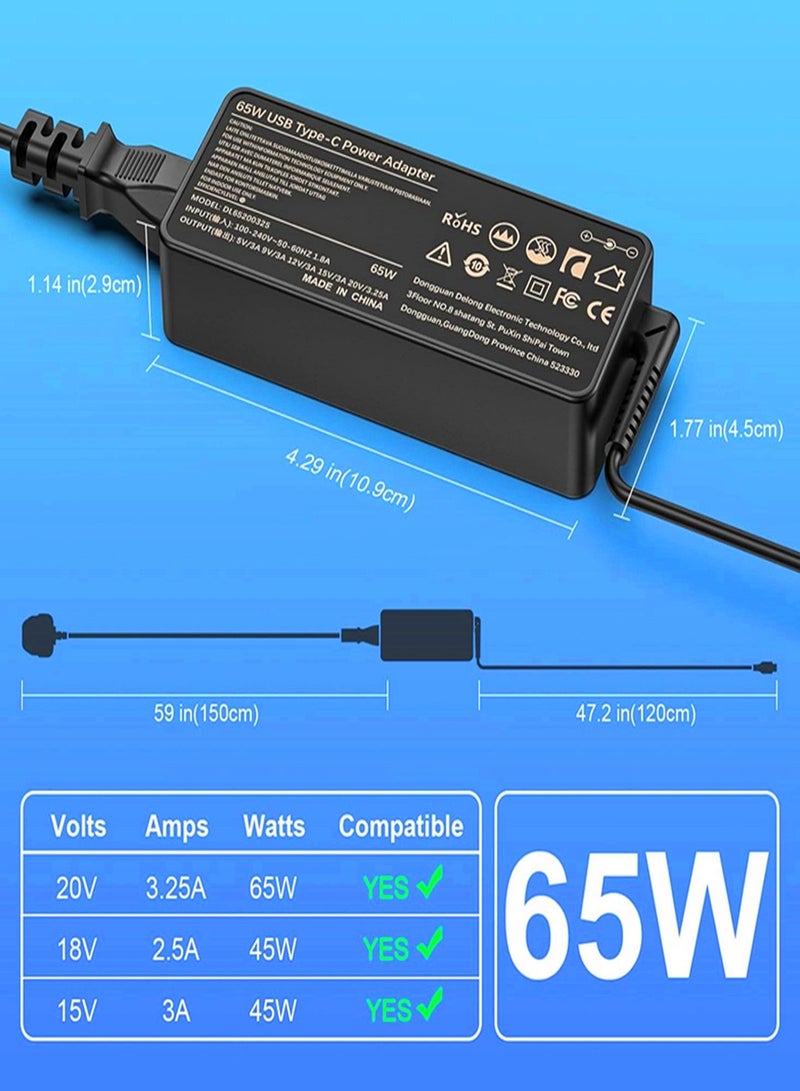 65W Type C Universal Chromebook Charger for Lenovo ThinkPad HP Dell ASUS Acer Aspire Samsung MSI Huawei InnJoo and More USB C Laptop Charger Fast Power Adapter  - Image 4