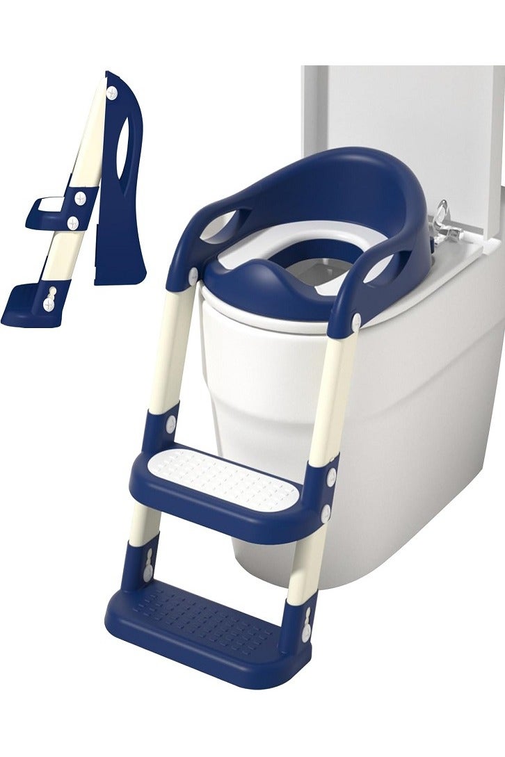 بوتي ترينينج مقعد تدريب على استخدام المرحاض مع سلم، مرحاض سلم قابل للطي للأطفال، واقي من الرذاذ، قاعدة مريحة غير قابلة للانزلاق (أزرق غامق) - Image 1