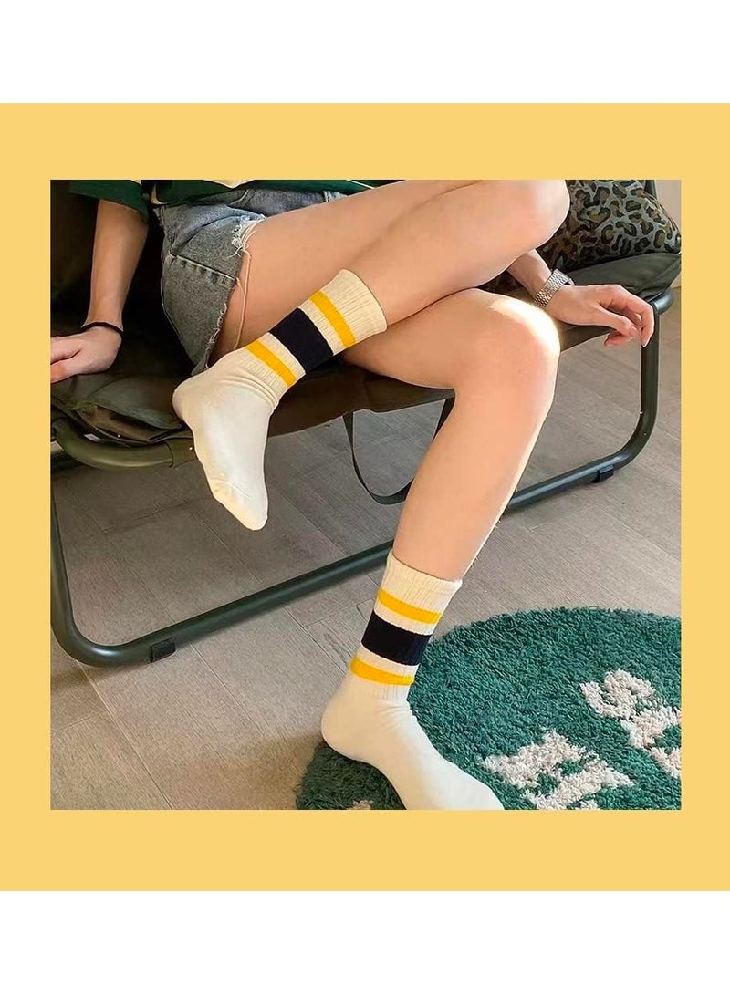 Trendy Women's Cotton Crew Socks 4 Pairs Striped Retro Sporty for Everyday Wear - Image 5
