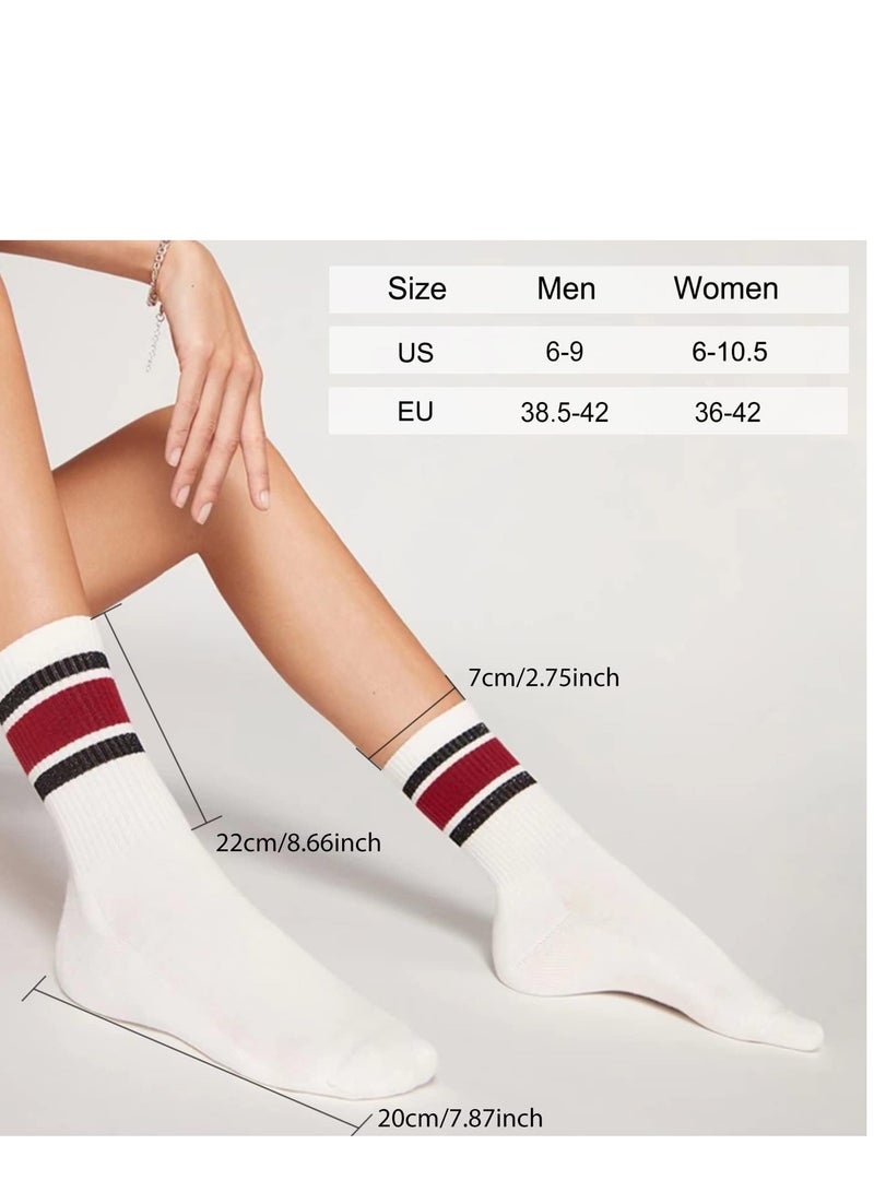 Trendy Women's Cotton Crew Socks 4 Pairs Striped Retro Sporty for Everyday Wear - Image 2