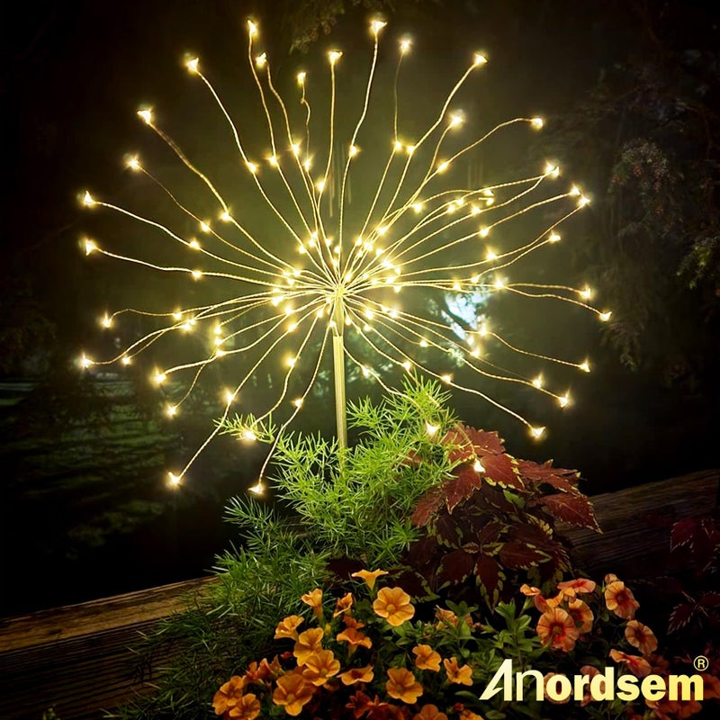 Anordsem Solar Lights Outdoor Decorative: Bendable Copper Wire with 120 LED Firework Beads - Waterproof DIY Warm Fun Decorating Yard Garden Patio - Christmas Gifts for Homeowner Over 30 - Image 2