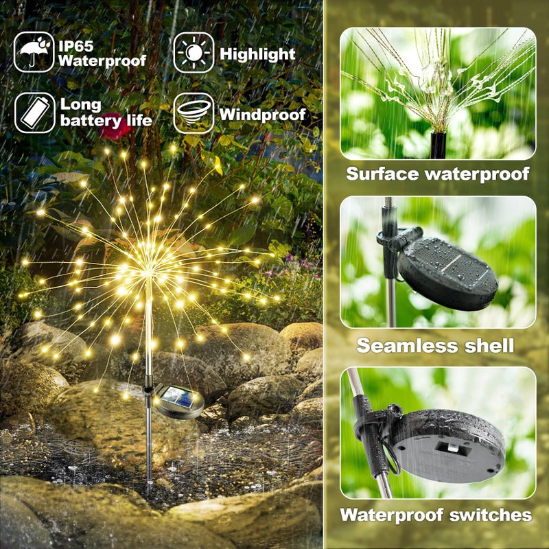 Anordsem Solar Lights Outdoor Decorative: Bendable Copper Wire with 120 LED Firework Beads - Waterproof DIY Warm Fun Decorating Yard Garden Patio - Christmas Gifts for Homeowner Over 30 - Image 5