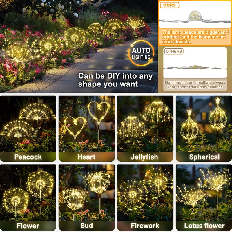 Anordsem Solar Lights Outdoor Decorative: Bendable Copper Wire with 120 LED Firework Beads - Waterproof DIY Warm Fun Decorating Yard Garden Patio - Christmas Gifts for Homeowner Over 30 - Image 3
