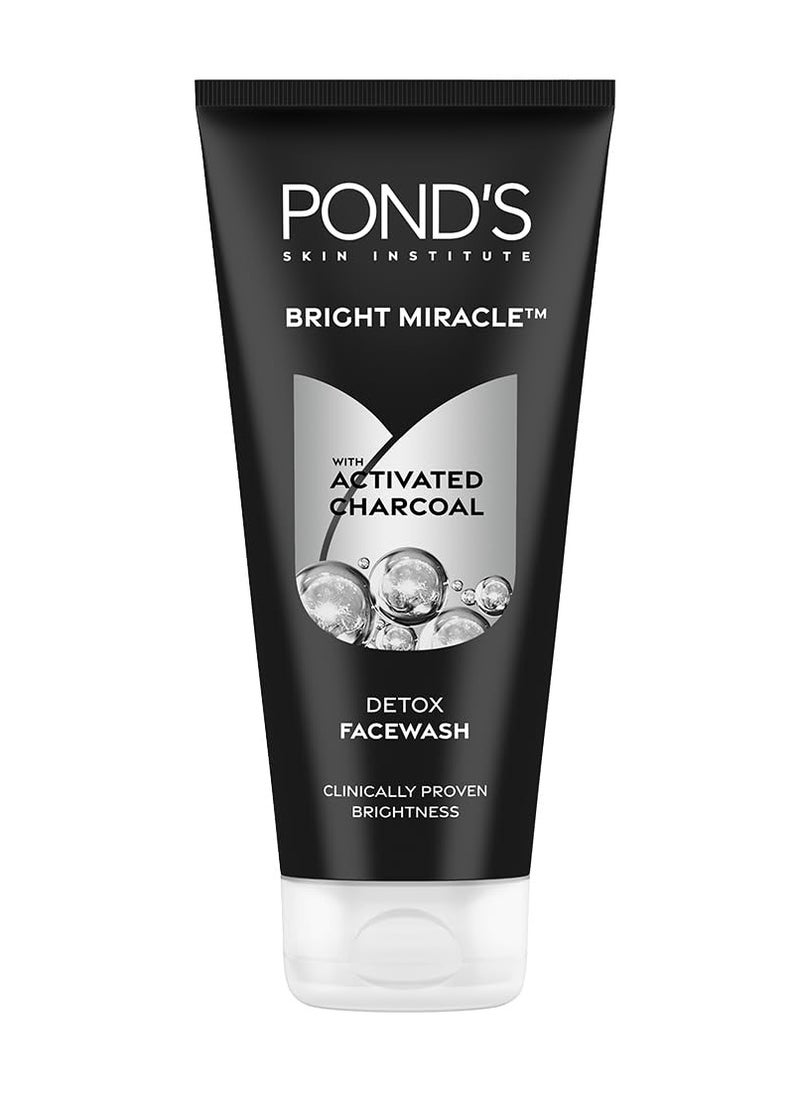 PONDS Ponds Bright Miracle Detox Facewash 10X Power of Activated Charcoal For Deep Cleaned Skin Reveals Glow, Pollution Clear Face Wash 200gm  - Image 1