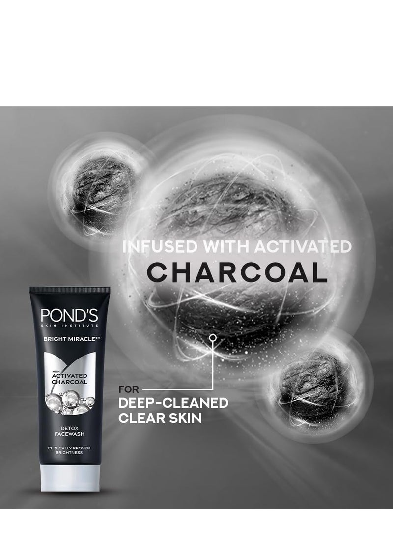 PONDS Ponds Bright Miracle Detox Facewash 10X Power of Activated Charcoal For Deep Cleaned Skin Reveals Glow, Pollution Clear Face Wash 200gm  - Image 3