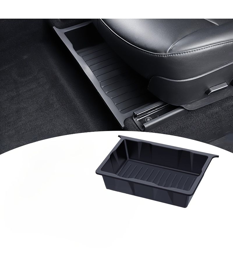 Black Waterproof TPE Under Seat Storage Box Car Organizer Tray - Image 1