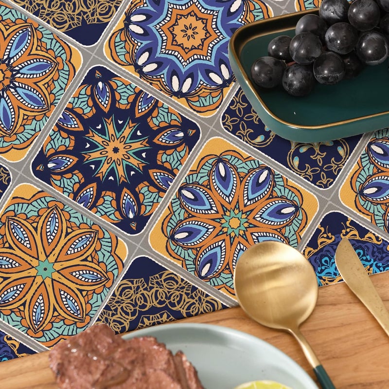Winotic Boho Bohemian Table Runner 72 Inches Long, Vintage Seasonal Blue Table Runners for Party Kitchen Dining Coffee Table Bedroom Dressers Indoor Outdoor, Machine Washable (Bohemian C, 13” x 72”) - Image 5