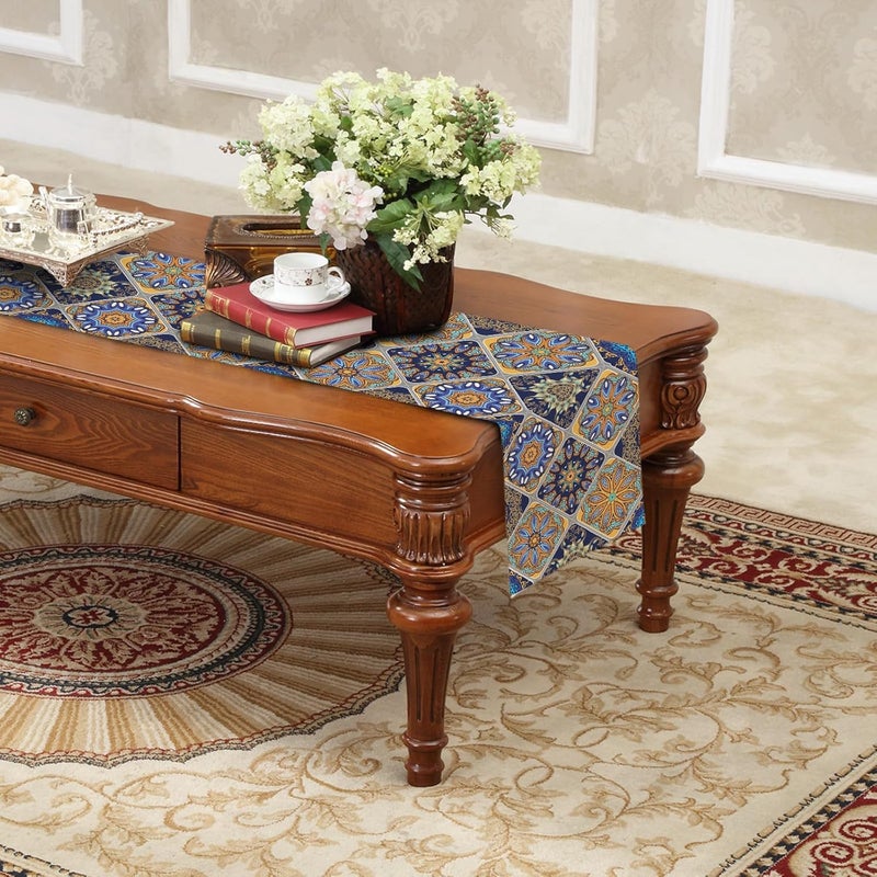 Winotic Boho Bohemian Table Runner 72 Inches Long, Vintage Seasonal Blue Table Runners for Party Kitchen Dining Coffee Table Bedroom Dressers Indoor Outdoor, Machine Washable (Bohemian C, 13” x 72”) - Image 4