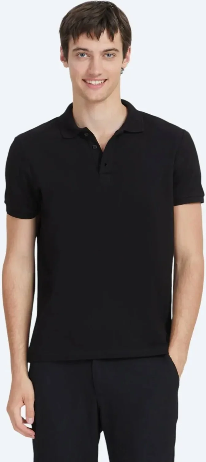 Kip Black Plain Polo Collar 100% Cotton T-Shirt