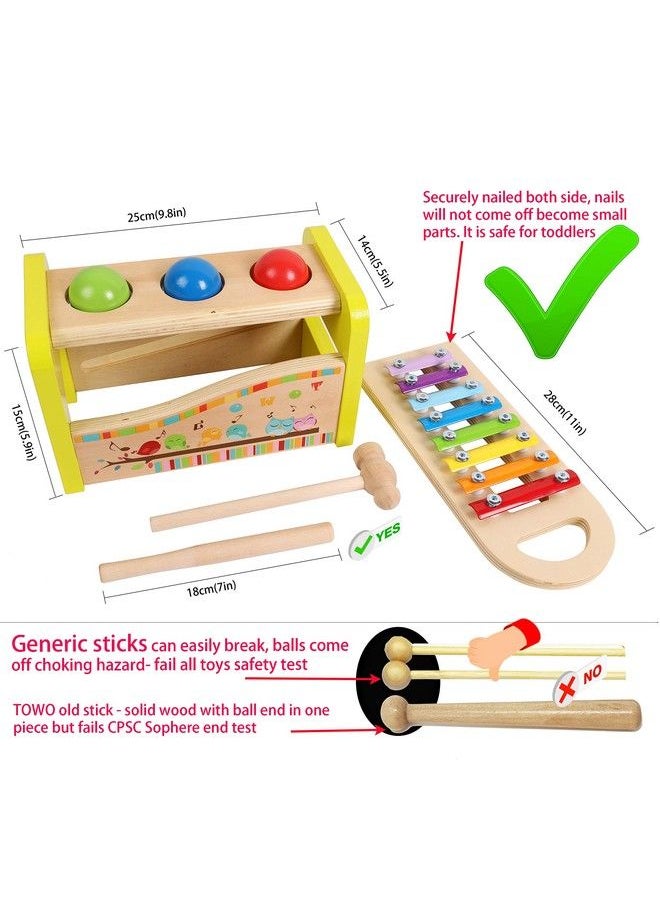 Toys of Wood Oxford - Towo Wooden Hammer Ball And Xylophone Set Mallet And Pegs Pound A Ball Tap Bench Toys For Babies 1 Year Old Baby Boy Girl Toddler Gift Small Motor Skill Sensory Musical Activity Toys For Kids - Image 1