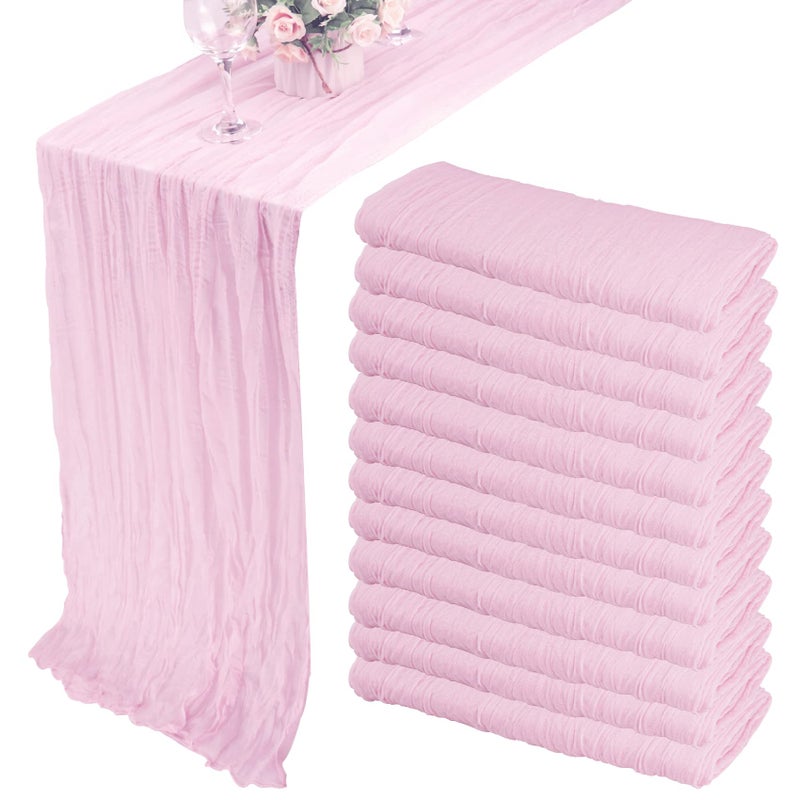 12 Pack 10Ft Cheesecloth Boho Gauze Table Runner  35x120 Inch Rustic Cheese Cloth Long Runner  Pink Purple