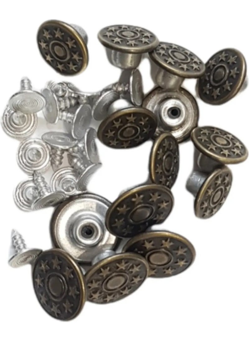 Hit Dükkan Hit Shop Large Size 10 Pieces Jeans Buttons, Jean Button Antique Yellow (Bronze) 17MM  - Image 2