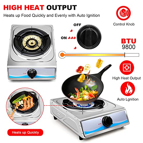 forimo Propane Gas Cooktop，Single Burner Gas Stove Stainless Steel Portable Gas Stove，Auto Ignition Camping Single Burner LPGfor RV, Apartments, Outdoor - Image 3