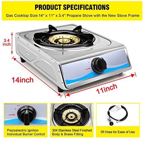 forimo Propane Gas Cooktop，Single Burner Gas Stove Stainless Steel Portable Gas Stove，Auto Ignition Camping Single Burner LPGfor RV, Apartments, Outdoor - Image 2