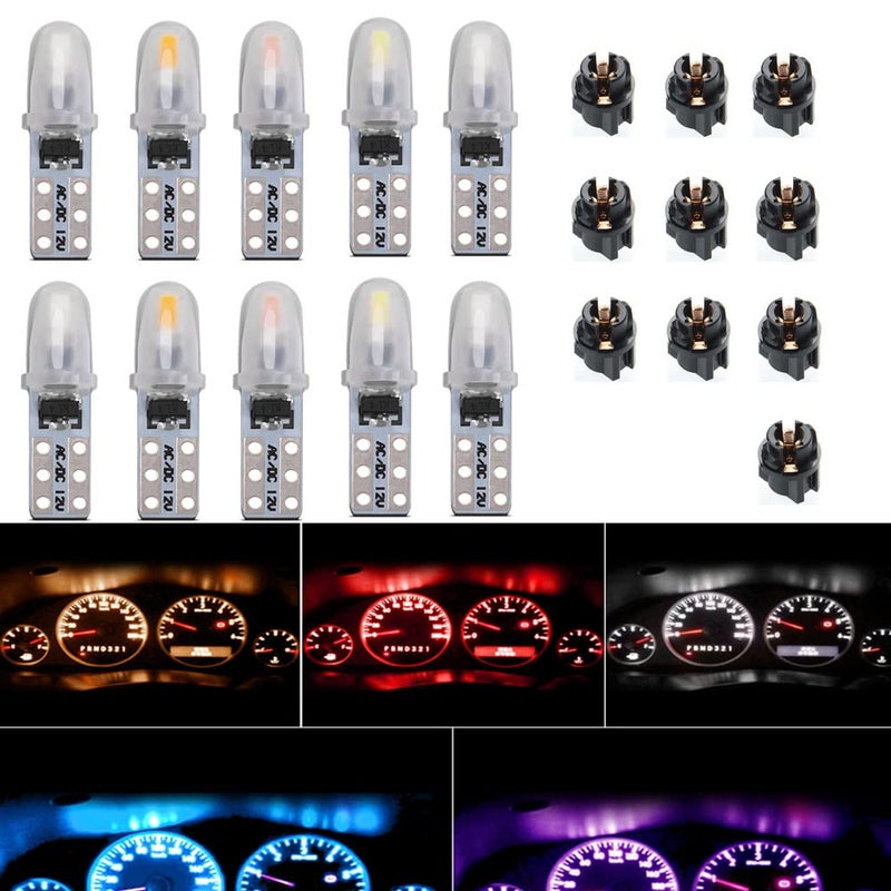 WeiXuan 10pcs Dash Lights PC74 Twist Locket Socket Wedge T5 LED Bulb 37 74 2721,Dashboard Instrument Cluster Bulbs (White) - Image 1