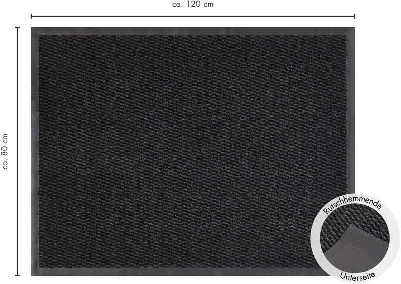 ANDIAMO dirt trapper door mat, non slip, washable, 100% polyamide, Colour:Black, Size:80 x 120 cm - Image 3