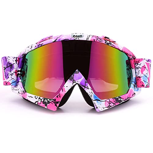 ZDATT Dirt Bike Goggles, ATV Goggles motorcycle goggles, UTV MX OTG Accessories Goggle Glasses & Anti Fog Ski Goggles, Racing Skiing Dirtbike Goggles for Men Women-Camo Pink Frame & Color Lens - Image 1
