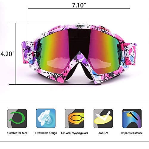 ZDATT Dirt Bike Goggles, ATV Goggles motorcycle goggles, UTV MX OTG Accessories Goggle Glasses & Anti Fog Ski Goggles, Racing Skiing Dirtbike Goggles for Men Women-Camo Pink Frame & Color Lens - Image 3