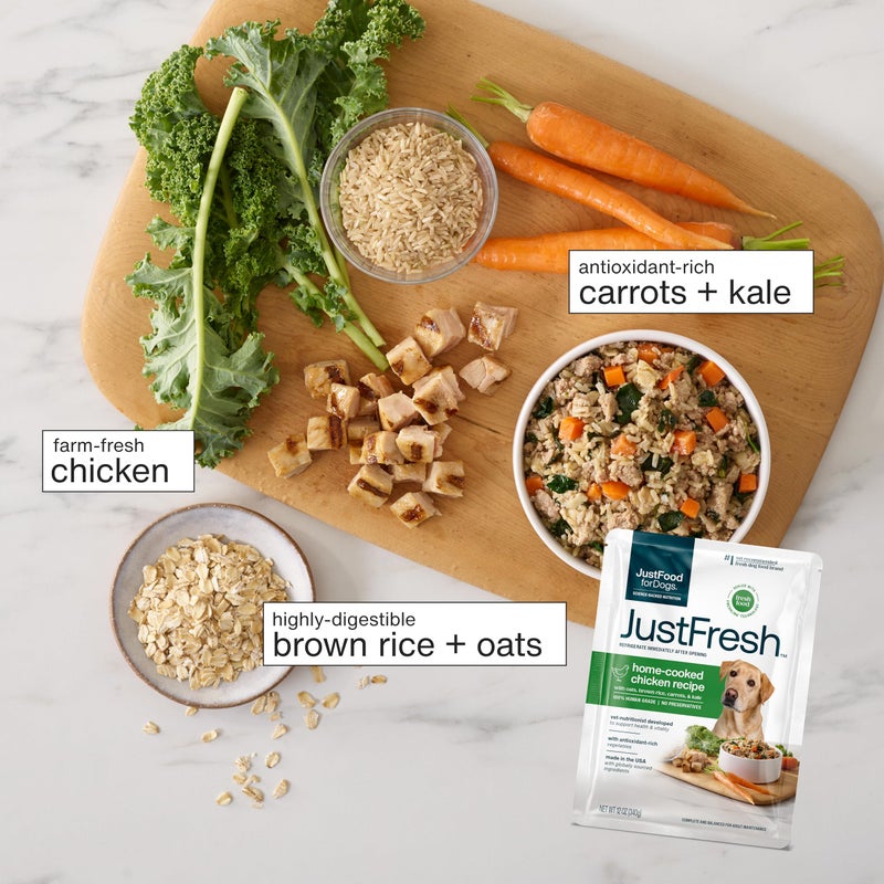 JustFoodForDogs JustFresh Wet Dog Food, Fresh Pet Meals and Toppers with No Preservatives, Resealable Package, Human Grade, Home-Cooked Chicken, 12 oz - 7 Pack - Image 4